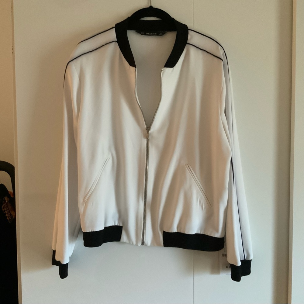 Zara White w Black Bomber jacket NWT XL